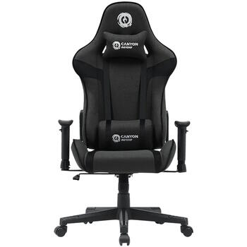 Spēļu krēsls ar auduma apdari 2D regulējami roku balsti 90°–180° atzveltne galvas un jostas spilveni Class-4 gāzes pacēlājs līdz 150 kg Crest FCH01 Pelēks CNS-FCH01 CANYON (CNS-FCH01)