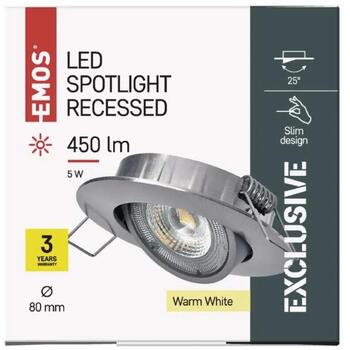 Emos LED прожектор SIMMI ZD3221, 5 W, 450 lm, 230 V, 35 mA, 110°, 3000 K, IP20, алюминий, полированный никель (ZD3221)