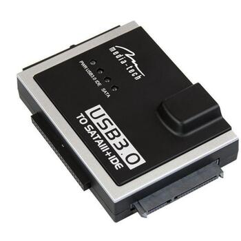 Media-Tech SATA/IDE USB адаптер MT5100, USB 3.0, 3 устройства, черный, SATA 22pin, PATA 44pin, PATA 40pin, USB Type B (MT5100)