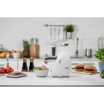 Zelmer ZMM4048B 70504716P, 1900 Вт, 2,5 кг/мин, 3 решетки, измельчитель, насадка для колбас, металлическая камера, белый (70504716P)