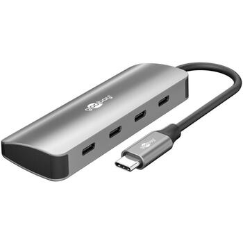 Goobay USB centrmezgls, 76565, 4 x USB-C 3.2, 10 Gbit/s, alumīnija/plastmasas korpuss, plāns dizains (76565)