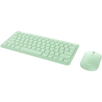 Trust клавиатура и мышь Lyra 24942, 3x соединение, 1200 DPI, аккумулятор, зарядка USB Type-C, зеленый (24942)
