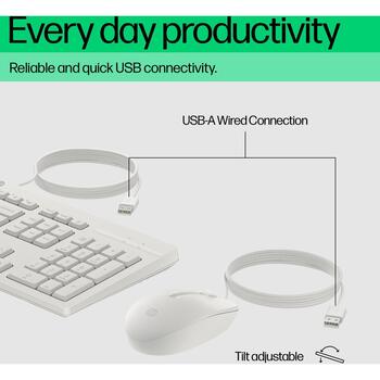 HP 225 проводной комплект мыши и клавиатуры AW5S6AA#ABB, USB, 1200 DPI, оптическая, 3 кнопки, полноразмерная, белый, 1.8 м (AW5S6AA#ABB)