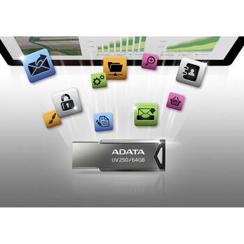 Adata USB флеш-накопитель AUV250-16G-RBK, 16 ГБ, USB Type-A, USB 2.0, без крышки, серебристый (AUV250-16G-RBK)