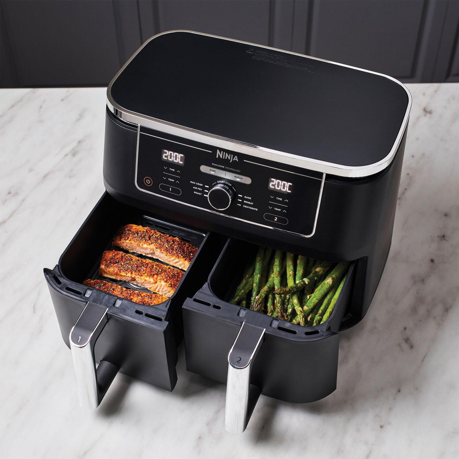 Ninja aerogrils AF400EU, 2470 W, 9.5 l, 40 - 240 °C, 2 gatavošanas zonas, 6 programmas, sinhronizācija, saderība (AF400EU)