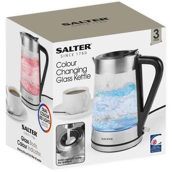 Salter Чайник из стекла с изменением цвета EK5078SSFVDE, 2200 W, 1.7 л, 360° поворот, LED подсветка, автоотключение (EK5078SSFVDE)