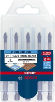 HEX-9 HardCeramic 5x90 mm, 5 gab., Triecienurbjmašīnām/triecienskrūvgriežiem, urbjmašīnām/skrūvgriežiem, tiecienskrūvgriežiem EXPERT HEX-9 HARD CERAMIC URBJU KOMPLEKTS, 2608900598, BOSCH (2608900598)