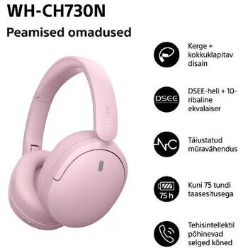Sony беспроводные наушники WH-CH730N WHCH730NP.CE7, 30 мм, 6-20000 Гц, 100 Ω, 108 дБ, стерео, активное шумоподавление (WHCH730NP.CE7)