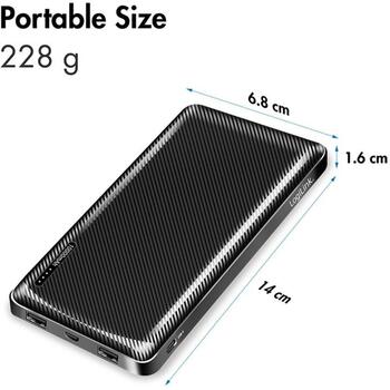 LogiLink PA0316 Power Bank, 10000 мАч, 2x USB-A, USB-C, 12 Вт, 2.4 А, LED-дисплей, черный (PA0316)