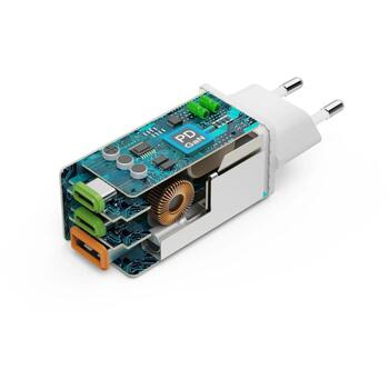 Hama зарядное устройство 001251420000, 65W, 100-240V, 2x USB-C, 1x USB-A, GaN, Power Delivery, Quick Charge 3.0, белый (001251420000)