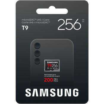 Samsung Карта памяти T9 microSD MB-MH256T/WW, 256 ГБ, UHS-I U3, V30, A2, SD адаптер, водо- и ударопрочная (MB-MH256T/WW)