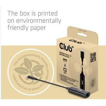 Club3D USB adapteris Type-C uz RJ45, CAC-2530, 1x RJ45, 1x USB-C, 5Gbps, 12 cm kabelis, melns (CAC-2530)
