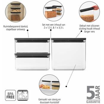 Brabantia Tasty+ набор контейнеров для хранения 230783, 3 шт., 2x1.6L+1x3.5L, пластик, без BPA, можно мыть в посудомоечной машине (230783)