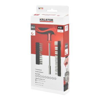 Kreator skrūvgrieža komplekts, KRTH22001, 21, 124 mm, T formas rokturis, muciņa ar uzgali (KRTH22001)