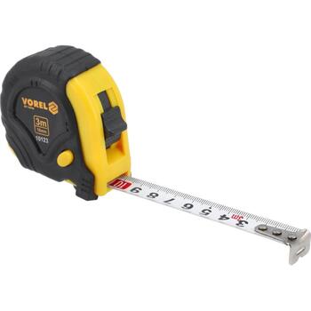 Vorel Mērlente 10123, 3m, 16mm, tērauda lente, PVC un gumijas korpuss, 3 fiksācijas pogas (10123)