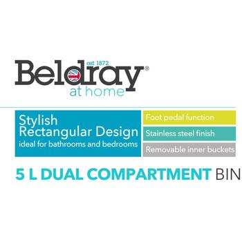 Beldray Мусорное ведро с двумя отделениями LA035235SSFEU7, 5л, 2 отделения, нержавеющая сталь, серебристый (LA035235SSFEU7)