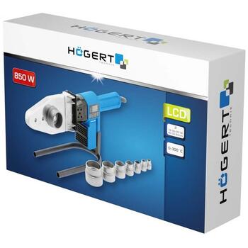 Hogert HT1P680 termoplastmasas cauruļu metinātājs, 850W, 230V, 0-300°C, 7 adapteri, LCD displejs (HT1P680)