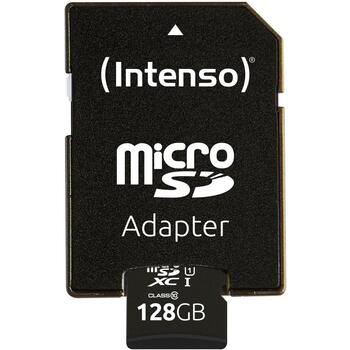 Intenso microSDXC 3423491 128 ГБ, UHS-I, 90 МБ/с, Класс 10, U1, Устойчив к ударам, Устойчив к температуре, Устойчив к рентгену (3423491)