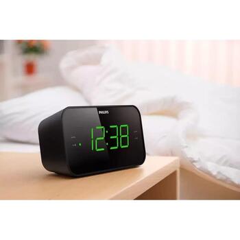 Philips радиобудильник TAR3306/12, FM, 87,5-108 МГц, 20 станций, 2 будильника, таймер сна, LED-дисплей, черный (TAR3306/12)