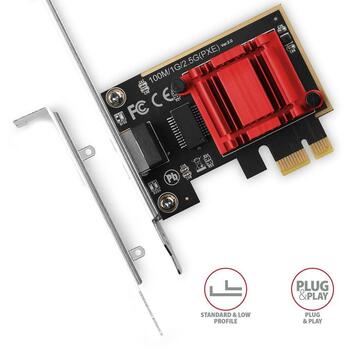 Axagon сетевая карта PCEE-G25 2.5G 1порт, Realtek RTL8125B, PCIe 2.1, 2500 Мбит/с, SP и LP, Plug and Play, поддержка VLAN (PCEE-G25)