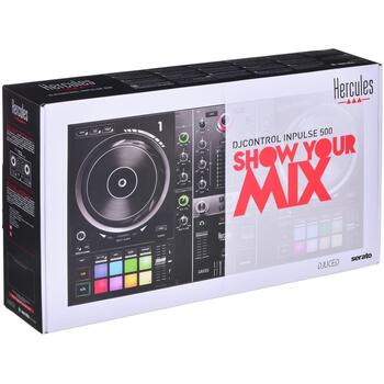 Hercules DJ контроллер DJControl Inpulse 500 4780909, 2 канала, 24 бита, USB подключение, встроенные динамики, выход для наушников (4780909)