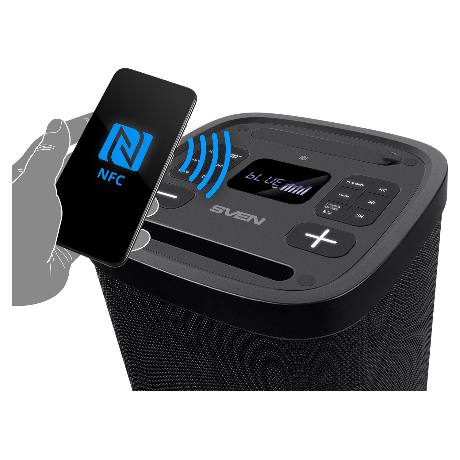 Портативная Bluetooth колонка PS-950 2×80 W (160 W RMS) TWS IPX4 FM USB microSD LED дисплей с аккумулятором Чёрный SV-022396 SVEN (SV-022396)