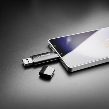 Intenso USB zibatmiņa 3544490, 64 GB, USB 3.2 Gen 1, lasīšanas ātrums 70 MB/s, melna, alumīnijs, OTG saderīga (3544490)