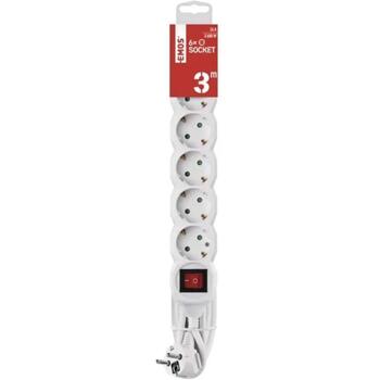 Emos Удлинитель P1623R, 3м, 6x2P+PE, выключатель, ПВХ, 3680Вт, защита от детей (P1623R)