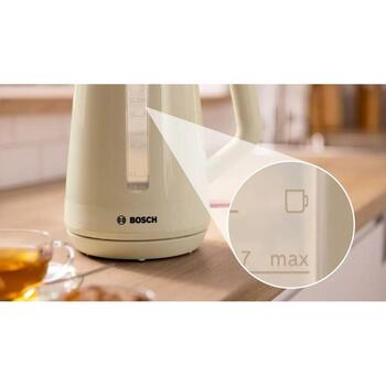 Bosch Электрический чайник TWK1M127, 2400 Вт, 1.7 л, пластик, песочного цвета, автоматическое отключение, индикатор уровня воды (TWK1M127)