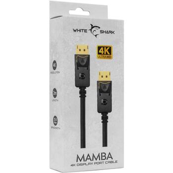 White Shark MAMBA кабель DP-DP M/M 2м, 4K, 60 кадров/с, 21,6 Гбит/с, 30 AWG, 24K золотые разъемы, Ethernet (MAMBA)