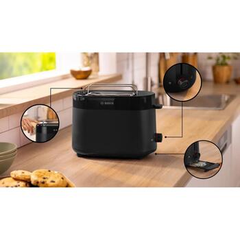Bosch Tosteris MyMoment TAT2M123, 950 W, 2, melna krās., automātiskā izslēgšanās, atkausēšanas funkcija, augsts pacēlums (TAT2M123)