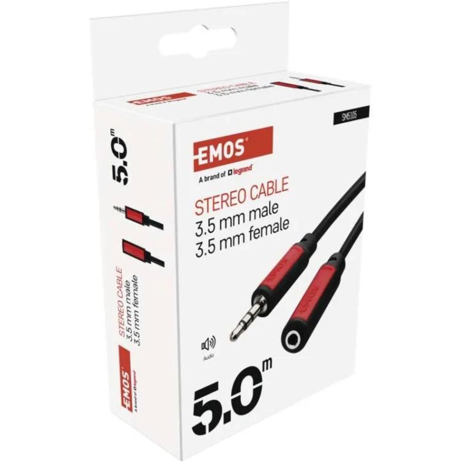Emos Джек-кабель SM5105, 5 м, 3,5 мм мужской – 3,5 мм женский, ПВХ, 1 шт. в маленькой коробке (SM5105)