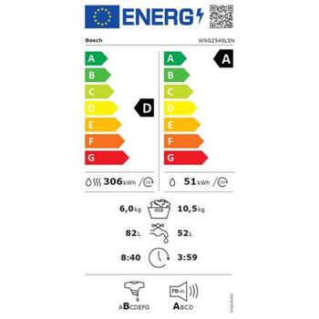 Bosch Veļas mazgājamā mašīna ar žāvētāju WNG2540LSN, 10.5 kg, 1400 apgr./min, 6 kg, tvaika funkcija, LCD displejs (WNG2540LSN)