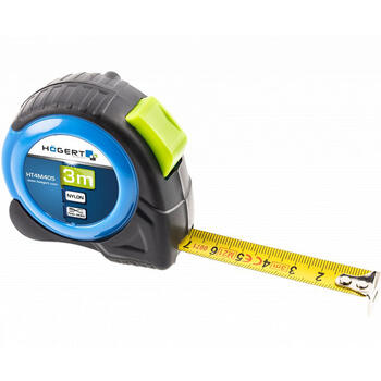 Hogert HT4M405 mērlente, 3m, 16mm, II klase, neilona pārklājums, abpusēja skala, automātiska fiksācija, jostas klipsis (HT4M405)