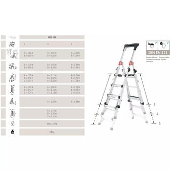 Hailo TopLine TL100 038450100, teleskopiskās kāpnes, 3-5 pakāpieni, 309cm, 150kg, alumīnijs (038450100)