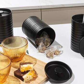 Russell Hobbs Liniera 3 daļu kannu komplekts RH03268EU7, melns, tērauds, 3 nodalījumi, vāki ar velkamu augšpusi (RH03268EU7)