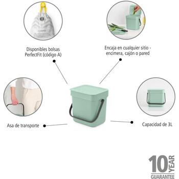 Brabantia Sort & Go мусорное ведро 211683, 3 л, 0,6 кг, Jade Green, XXS, с крышкой, настенное крепление, ручка (211683)