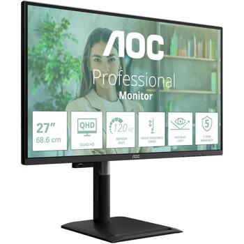 Aoc LCD monitors Q27P4U 68.6 cm 2560 x 1440 120 Hz IPS, USB centrmezgls 3.2 Gen 1, regulējams statīvs, VESA montāža (Q27P4U)