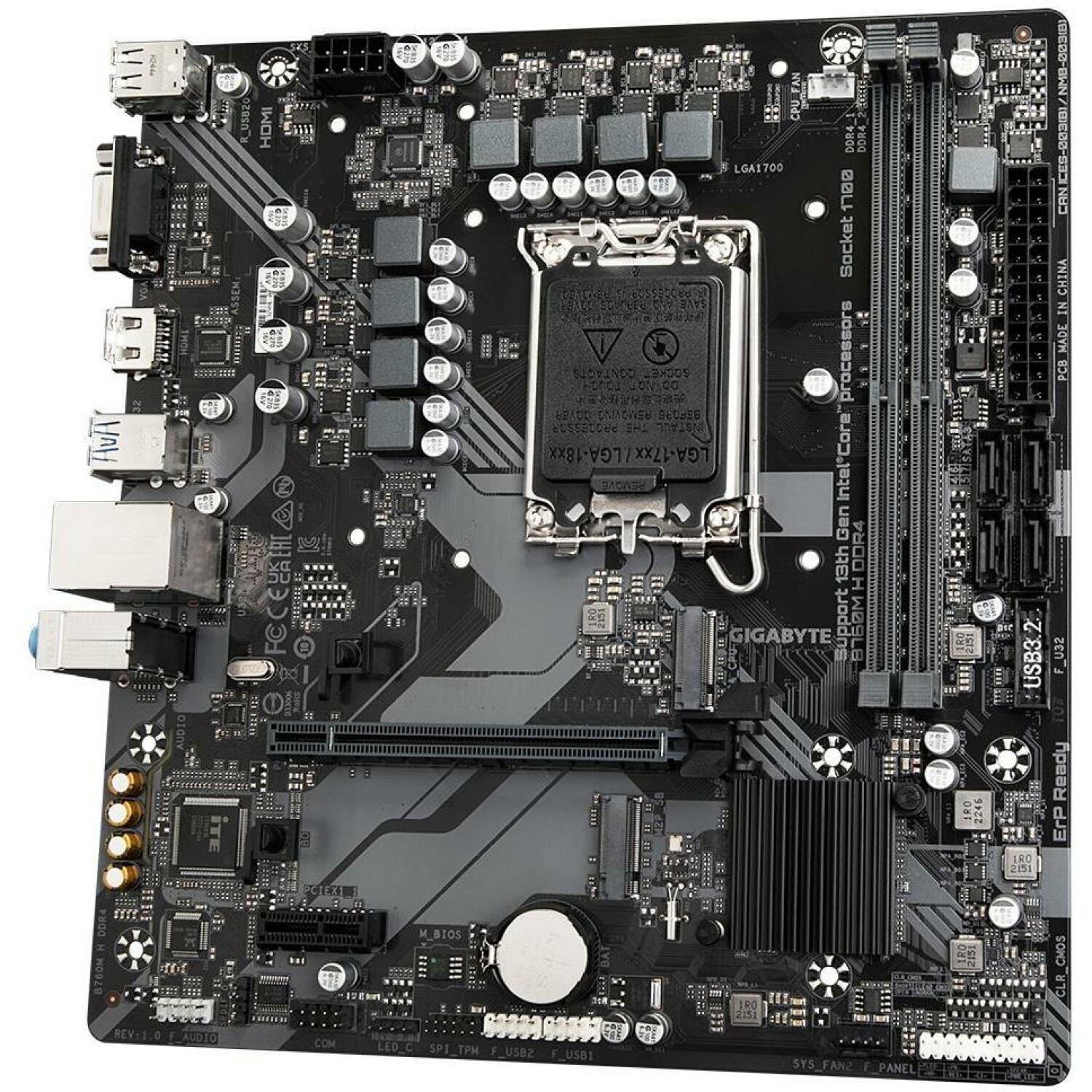 Gigabyte B760M H DDR4, LGA 1700, 6+1+1 фазы, 64 ГБ DDR4, 2x PCIe 4.0 M.2, GbE LAN, 1x HDMI, 2x USB 2.0 (B760MHDDR4)