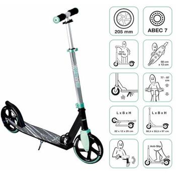 Muuwmi Aluminium Scooter самокат AU 566, 205mm, 82A, ABEC7, 77-97cm, 100kg, складной, тормоз (AU 566)