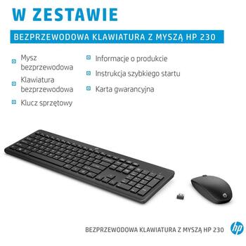 HP 230 bezvadu peles un klaviatūras komplekts 18H24AA#ABB, 2.4 GHz, 10m, 1600 DPI, pilna izmēra, melns (18H24AA#ABB)
