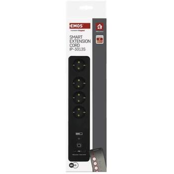 Emos удлинитель P1422SM, 2м, 4 розетки, с выключателем, 1x USB-A, 1x USB-C, 3680W, PVH, защита от детей (P1422SM)