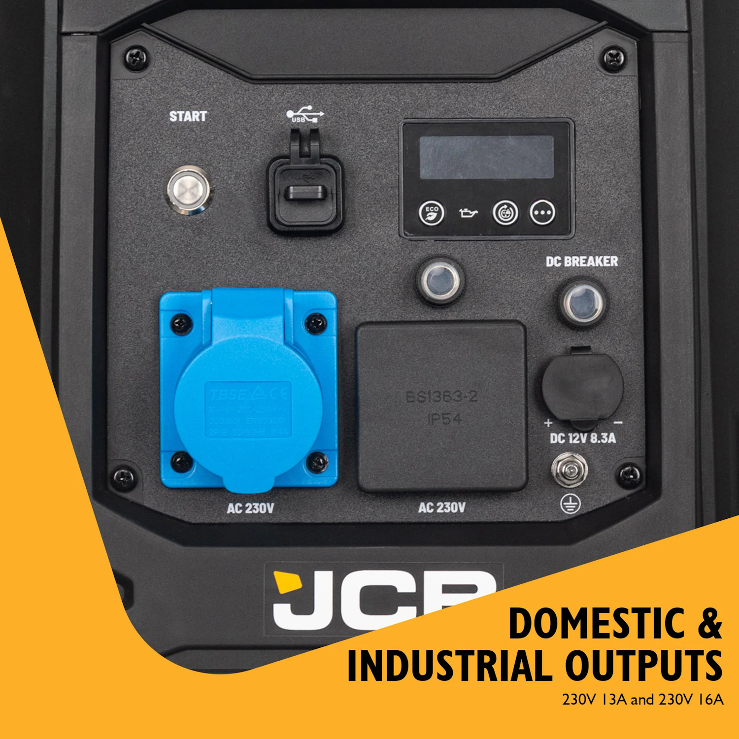 JCB JCB-IG3500E invertora benzīna ģenerators elektroapgādei 3400W 230V 149cm³ elektriskais starts Pure Sine Wave USB USB-C (JCB-IG3500E)