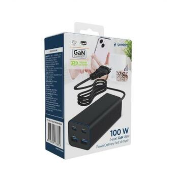 Gembird Зарядное устройство TA-UC-2A2C-PD100-01-BK 4-портовое 100 Вт, 110-240 В, 20 В, 1.5 м сетевой кабель, 3 Type-C, 2 Type-A (TA-UC-2A2C-PD100-01-BK)