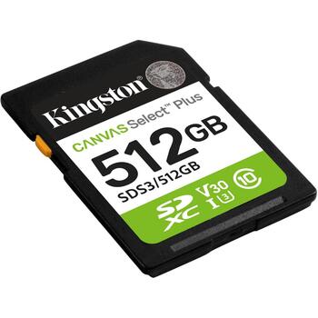 Kingston 512GB SDXC Canvas Select Plus Gen3 SDS3/512GB, 150MB/s, C10, UHS-I, U3, V30 (SDS3/512GB)