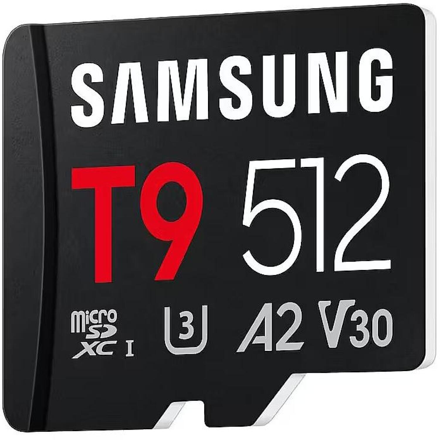 Samsung T9 microSD карта MB-MH512T/WW, 512 ГБ, 200 МБ/с, 130 МБ/с, UHS-I, U3, V30, A2, водонепроницаемая, ударопрочная (MB-MH512T/WW)