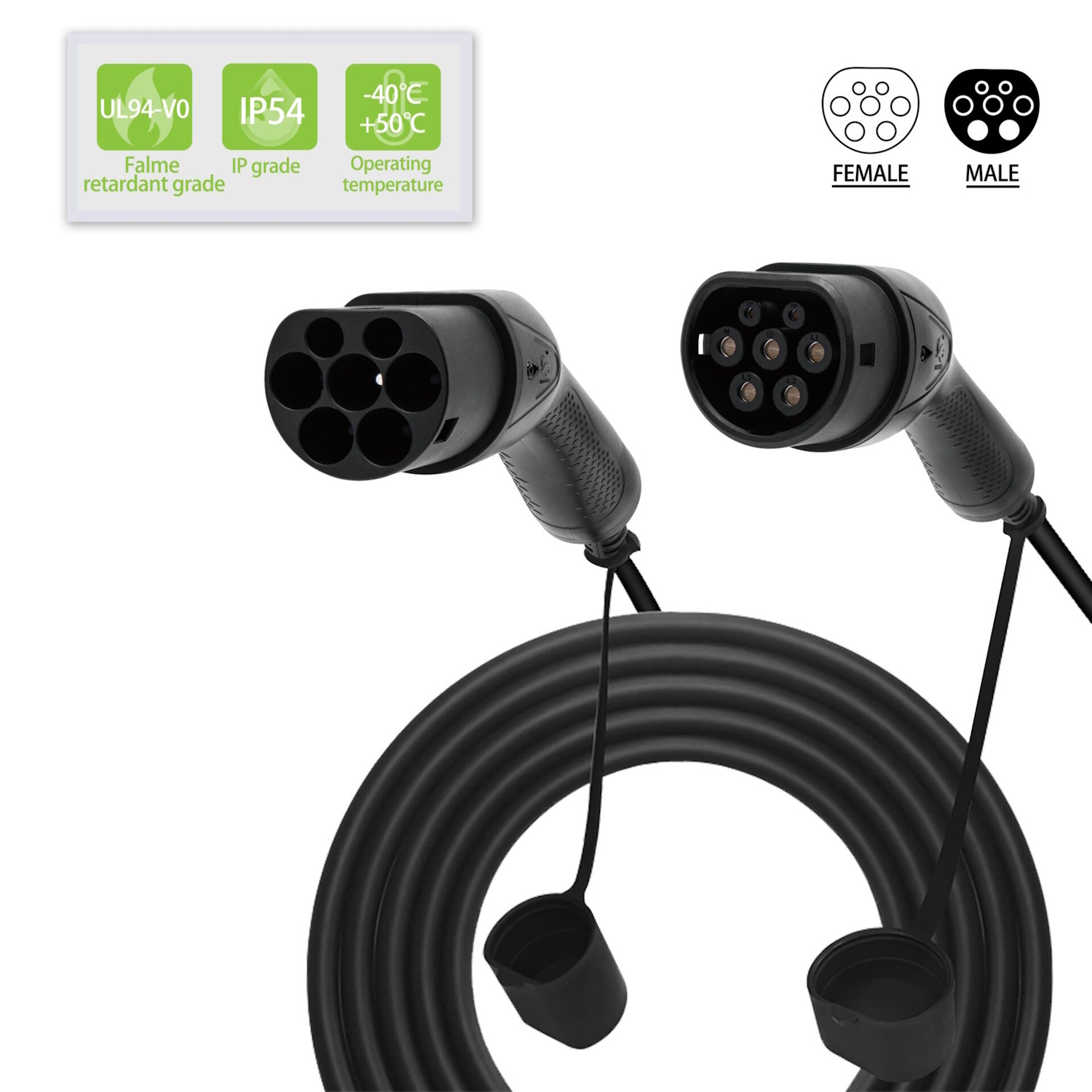 EV Charge Premium ES CE универсальный зарядный кабель 22 кВт, 32A, Type 2 – Type 2, длина 5 м, чёрный (AUX325T2)