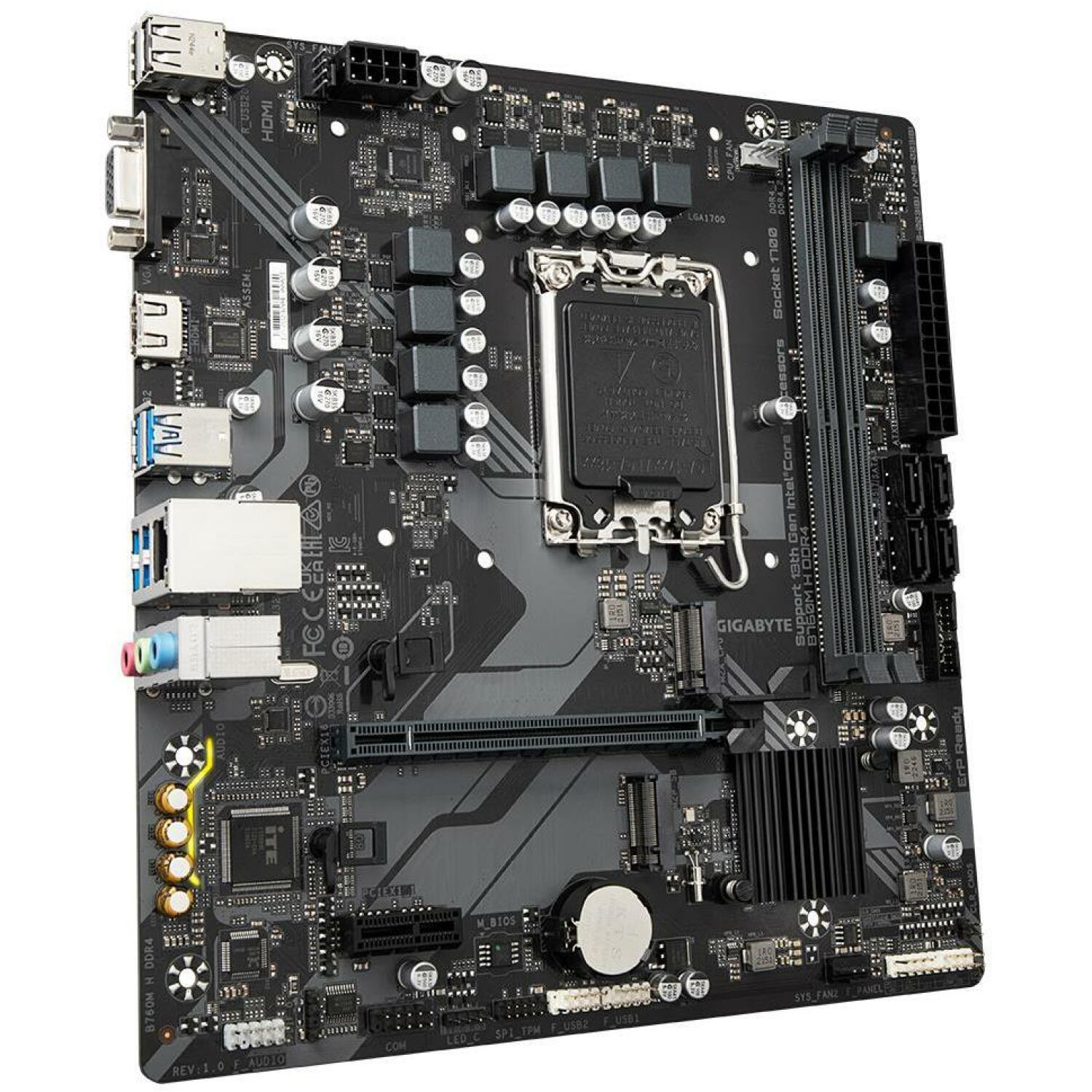 Gigabyte B760M H DDR4, LGA 1700, 6+1+1 фазы, 64 ГБ DDR4, 2x PCIe 4.0 M.2, GbE LAN, 1x HDMI, 2x USB 2.0 (B760MHDDR4)