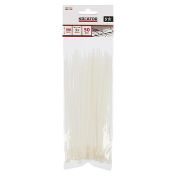 Кабельные стяжки белые, Kreator, KRTH41004, 4,8x190мм, 50 шт., -40°C до 85°C, 23 кг (KRTH41004)