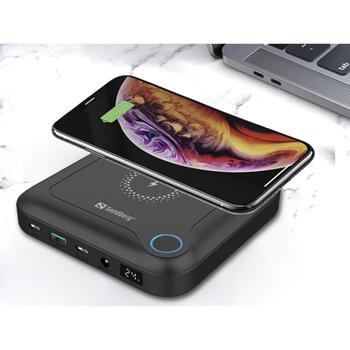 Sandberg 420-57 All-in1 klēpjdatora powerbank, 24000mAh, 88,8Wh, 20V/3A, USB-C, bezvadu, Quick Charge 2.0, melns (420-57)